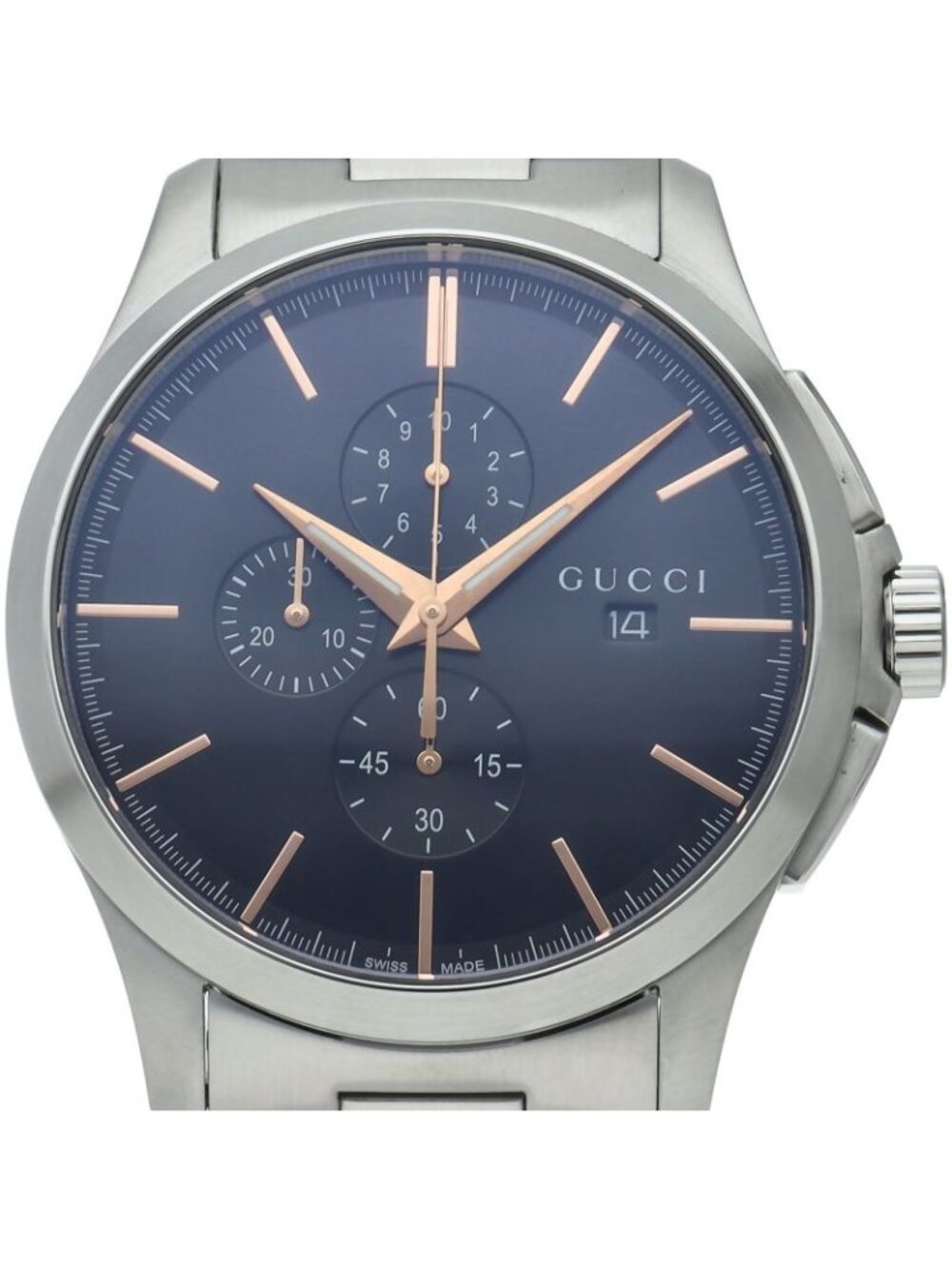 Gucci G-timeless Chronograph Watch 126.2 Box SS Black Polished